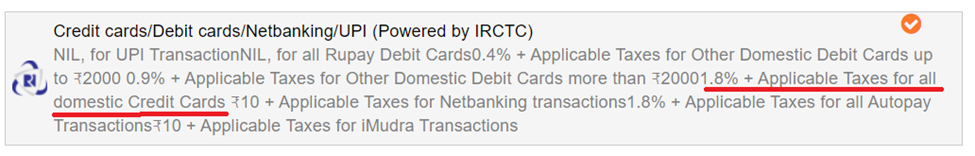 IRCTC Credit Card Charges