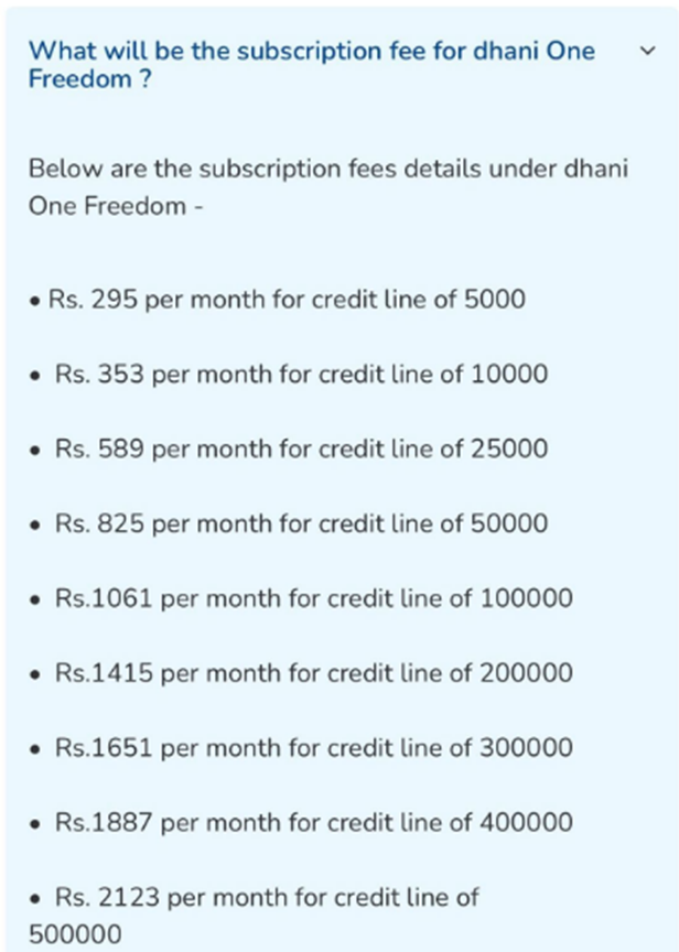 dhani one freedom subscription fees