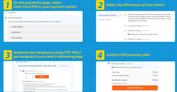 ac on emi with debit card